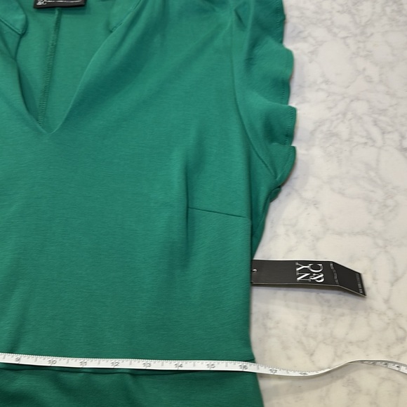 NWT New York & Co Ruffled Cotton Fit and Flare Dress V Neck Green Size Large - Picture 7 of 7